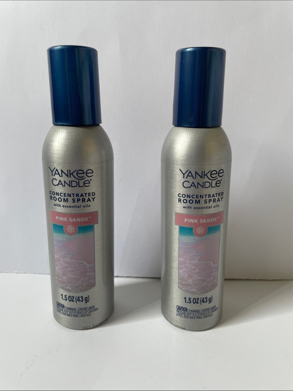 NWT Yankee Candle Pink Sands Silver Bottles with Blue Caps Duo